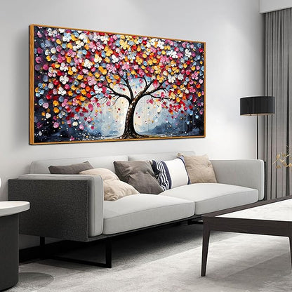 Framed Canvas Wall Art for Living Room Bedroom Office Large Tree of Life Wall Art Colorful Tree Picture Modern Canvas Prints Decor Size 29x59