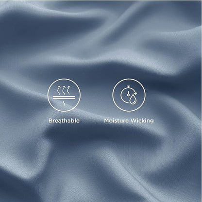 Bedsure California King Sheet Sets, Cooling Sheets, Rayon Derived from Bamboo, Breathable & Soft, Deep Pocket Up to 16 Inches, Hotel Luxury Silky Bedding for Hot Sleepers, Dusty Blue