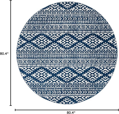 SAFAVIEH Tulum Collection Area Rug - 6'7" Round, Navy & Ivory, Moroccan Boho Tribal Design, Non-Shedding & Easy to Clean, Ideal for Living Room, Bedroom, Dining Space (TUL272N)