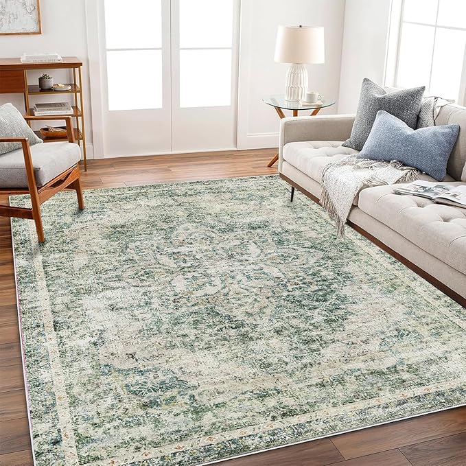 Area Rug 6'x9' Washable Vintage Traditional Floor Cover Thin Retro Kitchen Indoor Distressed Non Slip Carpet for Living Room Bedroom Dining Room