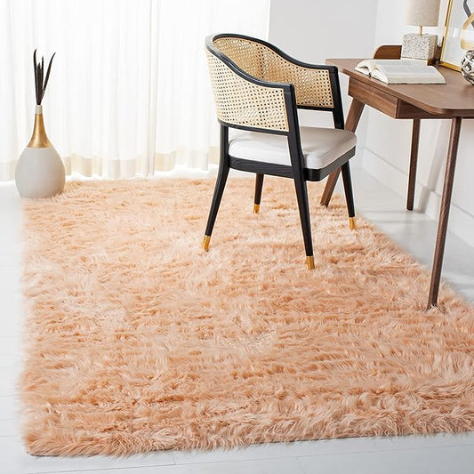 SAFAVIEH Faux Sheep Skin Collection 5' x 7' Light Pink FSS235U Silken Glam 2.35-inch Thick Area Rug