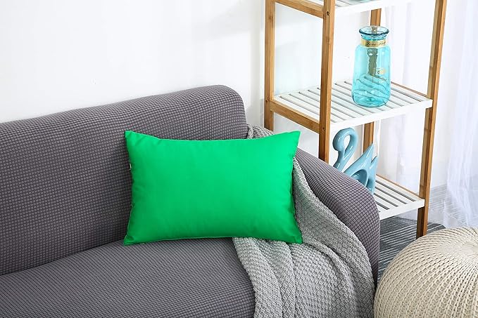 TangDepot Handmade Decorative Solid 100% Cotton Canvas Throw Pillow Covers/Pillow Shams, (12"x18", Bright Green)