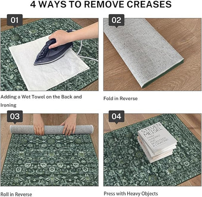 Runner Rug 2.6x10, Dark Green Washable Long Hallway Rug Runner Non-Slip Soft Kitchen Runner Thin Printed Faux Wool Super Soft Carpet for Entryway Bedroom Laundry Room Indoor Home Decor