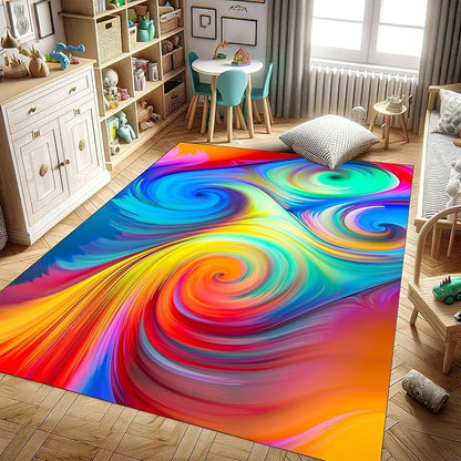 Modern Abstract Area Rugs Washable Bedroom Rugs Soft Non-Slip Stain Resistant Rugs Colorful Gradient Swirl Prints Non-Shedding for Living Room Dining Room Kitchen Bathroom Office 3x4ft
