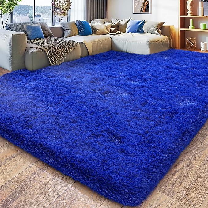8x10 Large Area Rugs for Living Room, Ultra Fluffy Shag Rug for Bedroom, Modern Plush Soft Carpet for Girls Boys Kids Room Dorm Fuzzy Non Slip Rug for Home Decor Aesthetic, Royal Blue