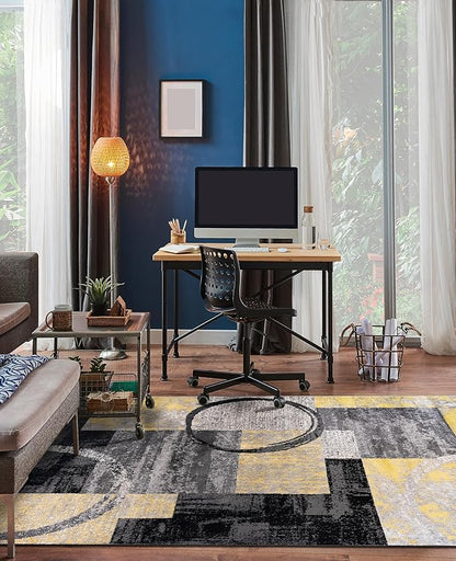 Rugshop Contemporary Circle Design Area Rug, Fade-Resistant Carpet for Bedroom, Dining Room, or Home Office, Yellow, 6'6" x 9'