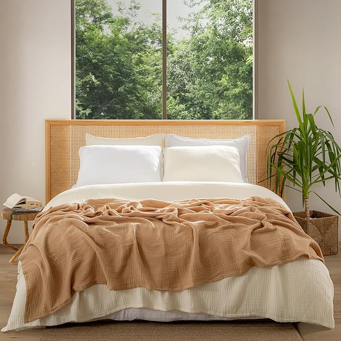 Muslin Blanket - Pure 100% Turkish Cotton Airy Soft Light Versatile Gauze Throw Blanket for Bed, Couch, Sofa (Natural, Twin XL Size (71" x 95" inch))