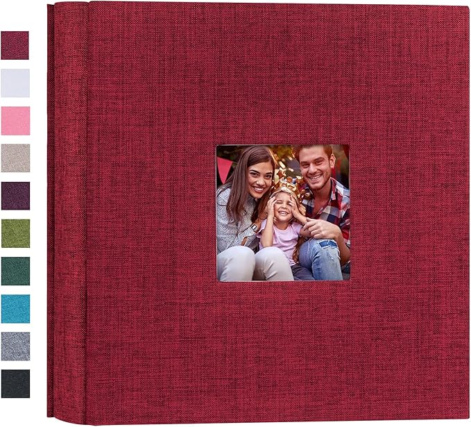 Mublalbum Small Photo Album 4x6 200 Photos Linen Cover Picture Book with Horizontal Pockets for Wedding Family Anniversary and Baby (Red)