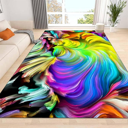 Super Soft Living Room Area Rug Non-Slip Washable Foldable Stain Resistant Rug Modern Abstract Art Rug Colorful Water Wave Print Indoor Dining Room Bedroom Office Carpet 2x4ft