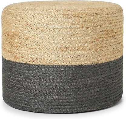 REDEARTH · Cylindrical Pouf Foot Stool Ottoman - Jute Braided Pouffe Poof Accent Sitting Footrest for Living Room, Bedroom, Nursery, Patio, Lounge & Other Rooms (Natural Gray, 18"X18"X14")