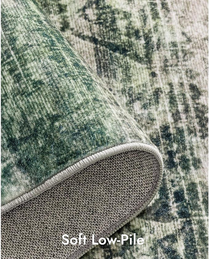 Kokia Abstract Area Rugs 9x12 Bedroom Washable Decor Low Pile Non-Slip Non-Shedding Indoor Blue Carpet Foldable Stain Resistant Floor Living Room Dining Room, Oslo Teal