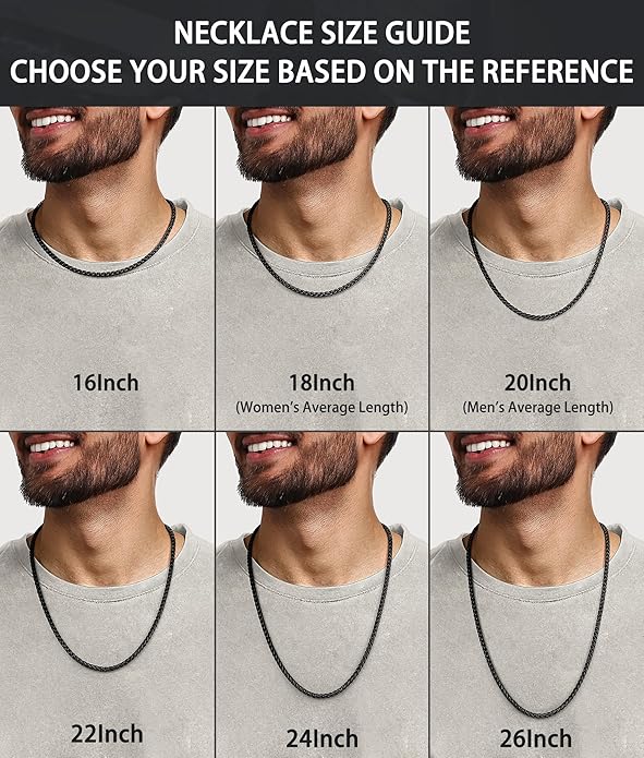 Jewlpire 4mm Wheat Chain Necklace for Men, Silver Tone/Black/14K Gold Plated Stainless Steel Necklace Chain, Mens Chains Necklaces 16 18 20 22 24 26 Inch