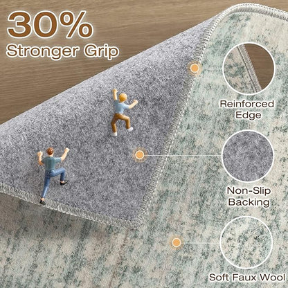8x10 Area Rugs Living Room: Washable Large Neutral Green Rug Abstract Soft Modern Stain Resistant Indoor Floor Non-Slip Carpet for Bedroom Nursery Kids Office Playroom Dining Room Under Table Home