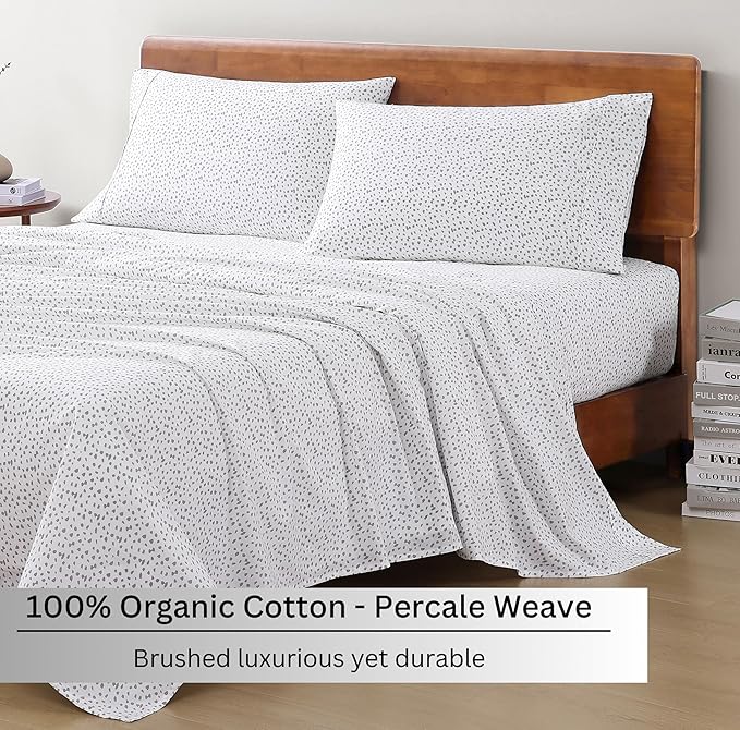 LANE LINEN 100% Organic Cotton Twin Bed Sheets, Mercerized Cotton Fully Elasticized Reinforsed Seam in Fitted Sheets Pocket Low Pill Fade Resistant Printed Sheets Twin Size Bed- Haze Grey