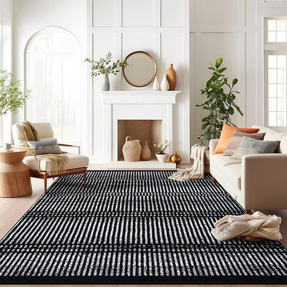 Rugshop Contemporary Stripe Lines High Traffic Living Room,Bedroom,Kitchen, Home Office Area Rug 7'10" x 10' Black