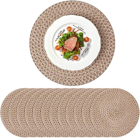 12 Pcs Jute Placemats Boho Braided Woven Table Mats for Dining Table Farmhouse Coasters for Thanksgiving Christmas Party Wedding Events(Natural,12 Inches)