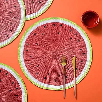 AHHFSMEI Round Braided Placemats 15 Inch Round Table Mats for Dining Tables Natural Woven Heat Resistant Place mats Set of 6 (Watermelon red)
