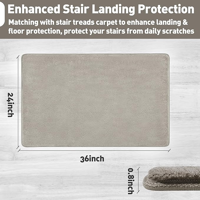 PURE ERA Carpet Stair Tread Landing Mat Area Rug Ultra Plush Shag Soft Non Slip Skid Resistant Tape Free Indoor Doormat Washable Reusable Cream Gray 2' X 3'