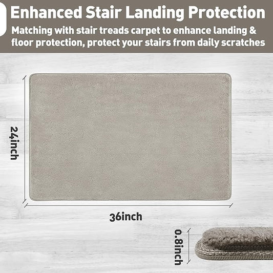 PURE ERA Carpet Stair Tread Landing Mat Area Rug Ultra Plush Shag Soft Non Slip Skid Resistant Tape Free Indoor Doormat Washable Reusable Cream Gray 2' X 3'
