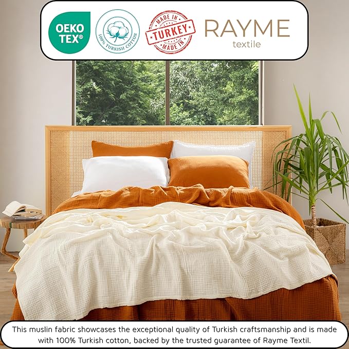 Muslin Blanket - Pure 100% Turkish Cotton Airy Soft Light Versatile Gauze Throw Blanket for Bed, Couch, Sofa (Natural, Twin XL Size (71" x 95" inch))