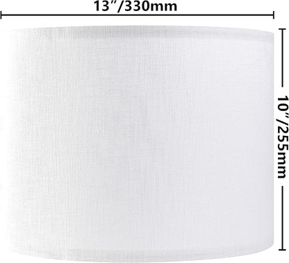 Set of 2 Pure White Linen Drum Lamp Shade 13" Top x 13" Bottom x 10" High (Spider) Contemporary Lamp Shades for Table Lamps & Bedside Lamps Replacement Lampshade - GO&SO - Assembly is Required