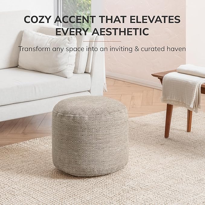 Anji Mountain 100% Handmade & Handcrafted Comfortable Home Décor Pouf Ottoman Footrest for Living Room, Bedroom, Nursery, Kidsroom, Patio Furniture - (22" x 22" x 17" - Stone)