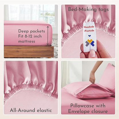 California Design Den XL Twin Sheets Set - Natural 100% Cotton Sheets, Soft Sateen, Fully Elasticized Deep Pockets, Breathable and Durable Bedding for Dorm Room - Doll Pink