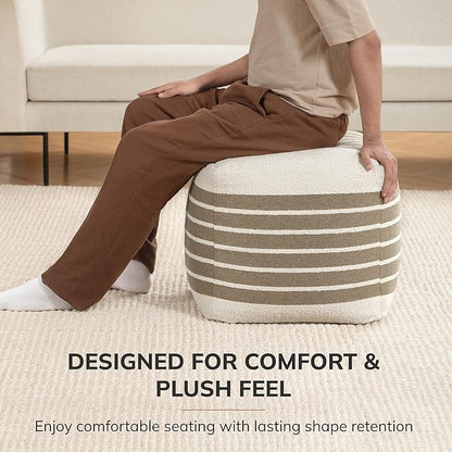 Anji Mountain 100% Handmade & Handcrafted Comfortable Home Décor Pouf Ottoman Footrest for Living Room, Bedroom, Nursery, Kidsroom, Patio Furniture - (20" x 20" x 20" - Natural)