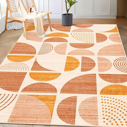 MUJOO Boho Rug Washable,3x5 Area Rugs for Bedroom Entryway Living Room Bedside,Small Throw Floor Carpet Non Slip Soft Indoor Modern Abstract Bohemian Orange