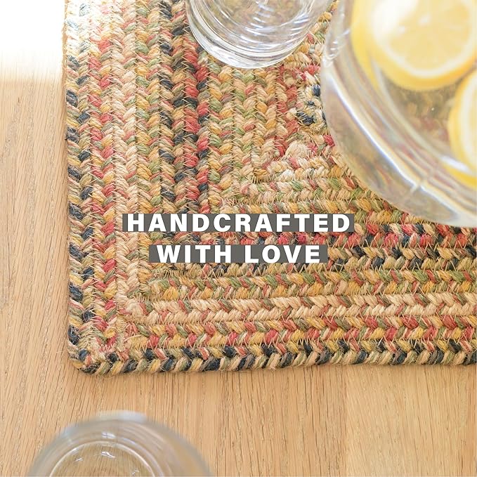 Homespice Kingston Jute Braided Placemats, Warm Country Decor, Set of 4, Multicolor 13x19 Oval Table Mats - Vibrant Colors, Durable, Easy to Clean and Protects Furniture
