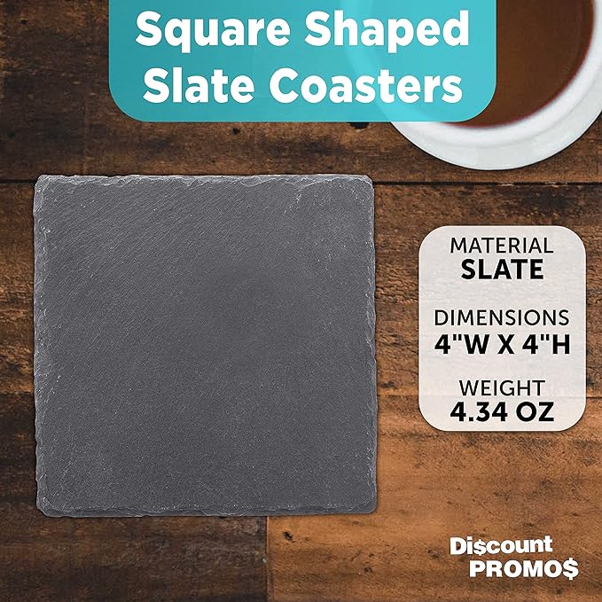 Sohag Square Slate Coasters Set of 10, Bulk Pack - Table Decor, Kitchen Decor, Wedding Favors - Black