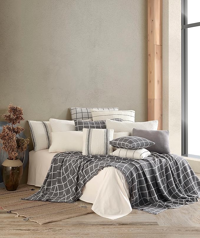 4 Layers Gauze Pillowcases, Cotton Muslin Pillowcovers, Breathable 4 Layer Gauze Shams (Beige Jaquard, Only 2 Queen Pillowcase 20 x 30 inches)