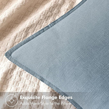 MIULEE Decorative Linen Pillow Covers 18x18 Inch Blue Grey Boho Farmhouse Neutral Couch Throw Pillows for Bed Pack of 2 Accent Coastal Modern Pillowcase Summer Sofa Livingroom Home Decor