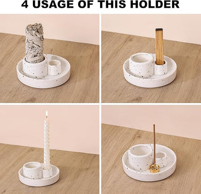 Ceramic Incense Holder, Palo Santo and Sage Holder, Vertical Stick Incense Burner, Inscents Ash Catcher for Spa Yoga Meditation Home Decor, Modern Minimalist White