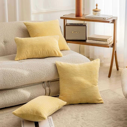 Home Brilliant Set of 2 26x26 Pillow Covers Super Soft Plush Corduroy Solid Textured Large Throw Euro Pillow Sham for Couch Floor Fall Winter Decor, 26 x 26 inch, Light Yellow