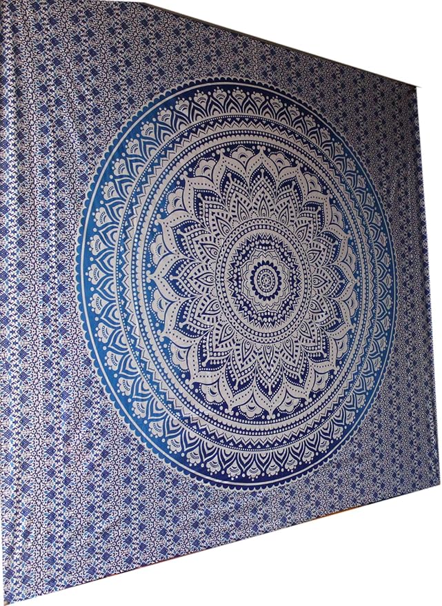 raajsee Large Blue Ombre Mandala Tapestry Wall Hanging,Indian Cotton Beach Throw Blanket Hippie Bohemian Elephant Queen Boho Décor,Meditation Yoga Mat Rugs,82x92 inches