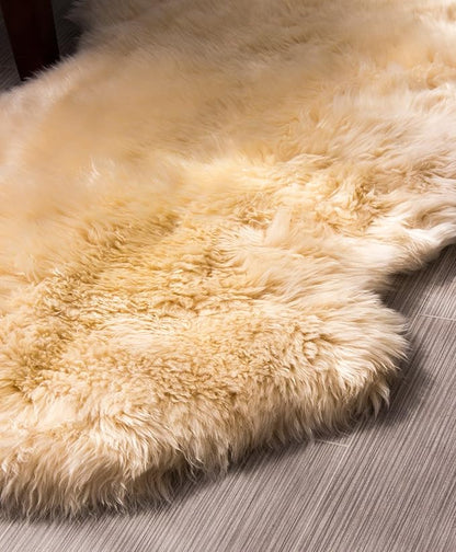 HUAHOO Premium Genuine Sheepskin Rug Beige Real Australia Sheepskin Natural Luxury Fluffy Lambskin Fur Area Rug Seat Covers for Kids Bedroom Sofa Chair Cover Pets Dogs Mat Quarto Pelt/4' x 6' Beige