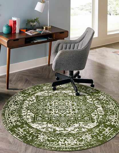 Rugs.com Arlington Collection Rug – 12 Ft Round Green Medium-Pile Rug Perfect for Kitchens, Dining Rooms