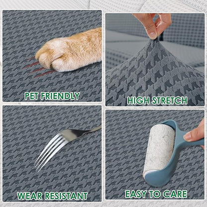 MAXIJIN Couch Cushion Covers for Sectional Sofa, Stretch Sofa Cushion Cover Washable Furniture Protector with Elastic Bottom & Non-Slip Strap for Pets Kids (1PC Chaise Cover, Dark Gray)