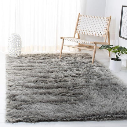 SAFAVIEH Faux Sheep Skin Collection 8' x 10' Grey FSS235D Silken Glam 2.35-inch Thick Area Rug