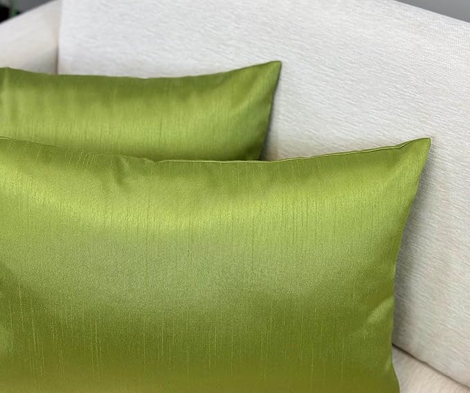 Aiking Home 12x18 Inches Faux Silk Rectangular Throw Pillow Cover, Zipper Closure, Green (Set of 2)