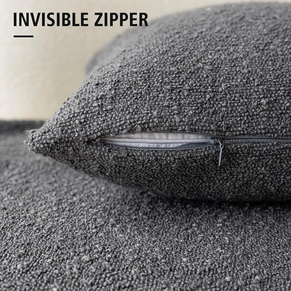 Foindtower Textured Boucle Throw Pillow Covers Accent Solid Lumbar Pillow Cases Cozy Soft Decorative Couch Cushion Case for Chair Sofa Bedroom Living Room Home Decor, 12 x 20 Inch,Dark Grey