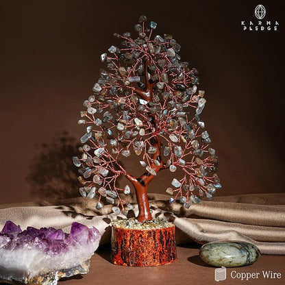 Crystal Tree of Life Labradorite Healing Crystal Trees for Home & Office Decoration, Handmade Bonsai Trees for Positive Energy, Money, Good Luck, Christmas Decor, Birthday Gifts for Women, Mom
