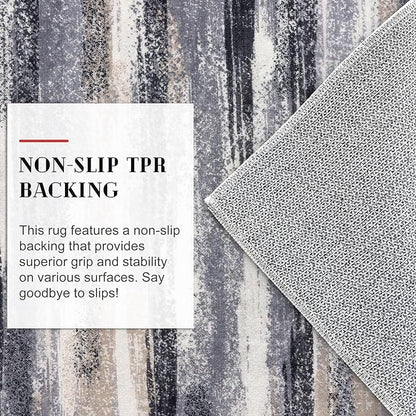 Modern Abstract Runner Rug 2x5, Grey Black Multi Washable Kitchen Runner Entryway Rug Mat Non-Slip Soft Hallway Rug Runner Thin Print Faux Wool Carpet for Bedroom Laundry Room Indoor