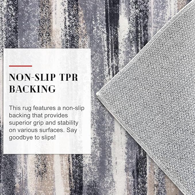 Modern Abstract 9x12 Large Machine Washable Living Room Rug Non-Slip Soft Bedroom Area Rug Grey Black Multi Ultra Thin Print Faux Wool Carpet Throw Rugs for Nursery Playroom Dining Room Indoor