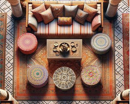 Mandala Life ART Moroccan Floor Pillow Cover Blue Gold Bohemian Décor Pouf Ottoman Latge Round Yoga Floor Cushion Luxury Kids Room Décor Boho Living Room Moroccan Floor Pillow Cotton 24x8 Unstuffed