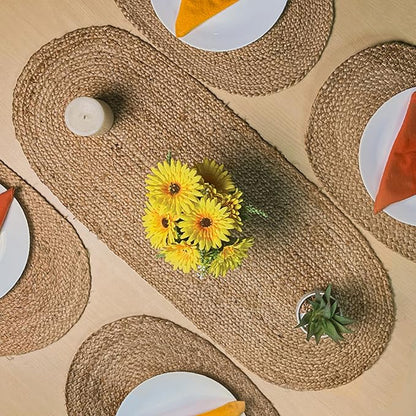 Chardin home Jute Braided Oval Table Runner | Boho Table Runner | Artisanal Center Piece for Table, Chests, Counter Tops and More | Handmade Natural Jute 13"x36"