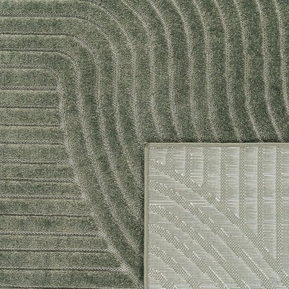 Paco Home Modern Area Rug with Raised Curved Line Pattern – Minimalist Design in Green, Size: 4' x 5'7"