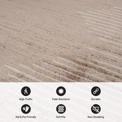 Rugshop Bohemian Stripe Stain Resistant High Traffic Living Room Kitchen Bedroom Dining Home Office Area Rug 7'10" x 10' Beige