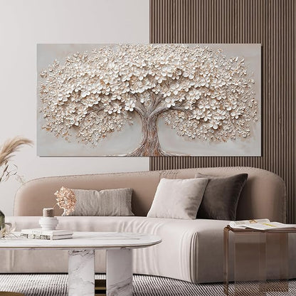 Canvas Wall Art Decor Botanical Large Wall Art Pictures for Living Room Canvas Art Wall Decor Oversized Tree of Life Wall Art Decor Modern White Wall Art Prints Artwork for Walls Bedroom Office Decor 39" X 78"